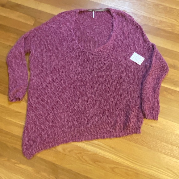 NWT Free People Pointelle Asymmetrical Knit Sweater Purple Oversized Small $120 - Picture 12 of 13